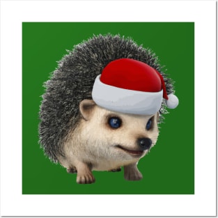 Cute Christmas Opossum Or Hedgehog Wearing Santa Costume Posters and Art